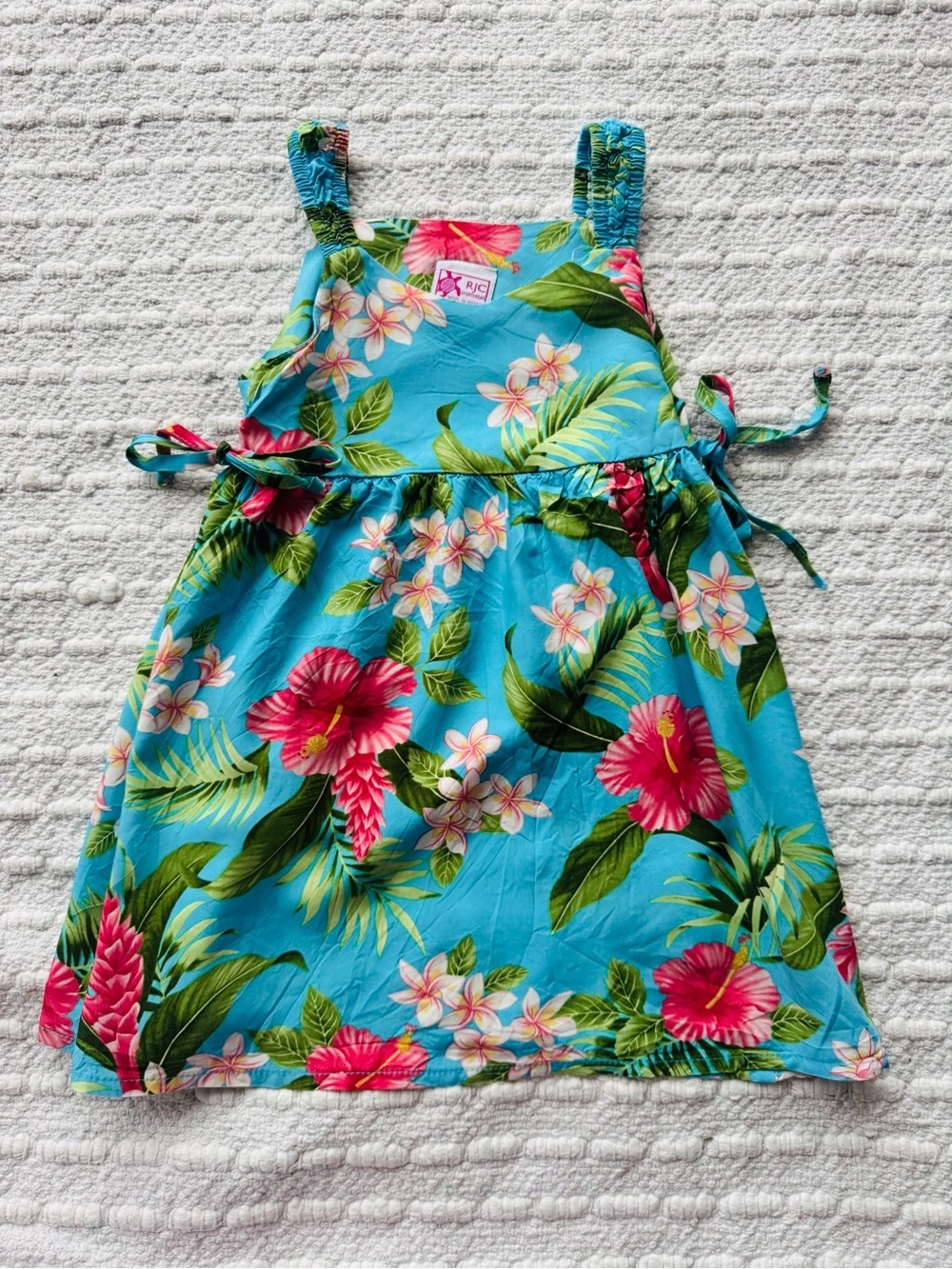 Girl’s Turquoise Tropical Hawaiian Floral Sundress Size 3